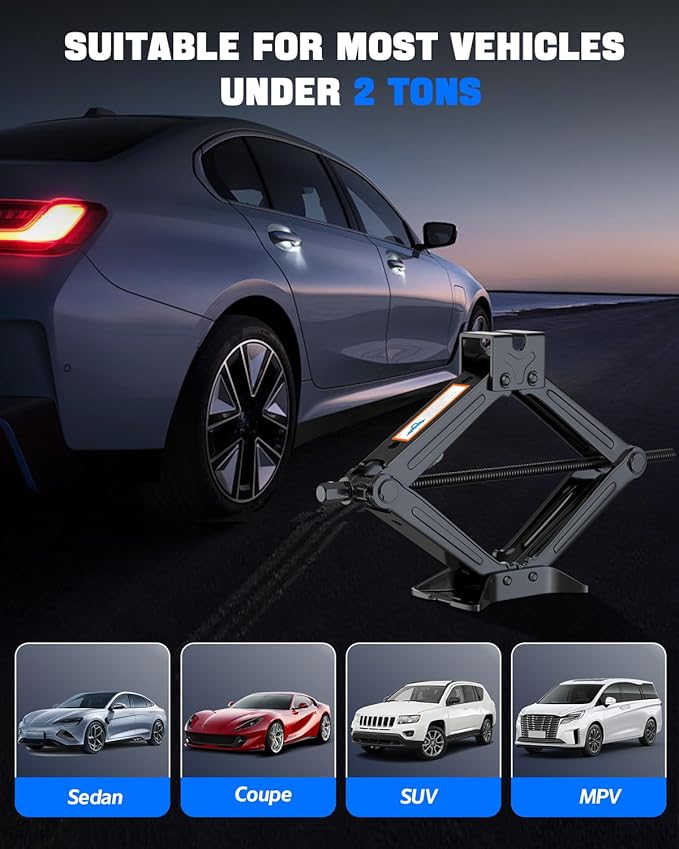 Car Jack Kit, Scissor Jack for Car 2 Ton (4409 lbs), Tire Jack Changing Kit with Lug Wrench for Sedan SUV