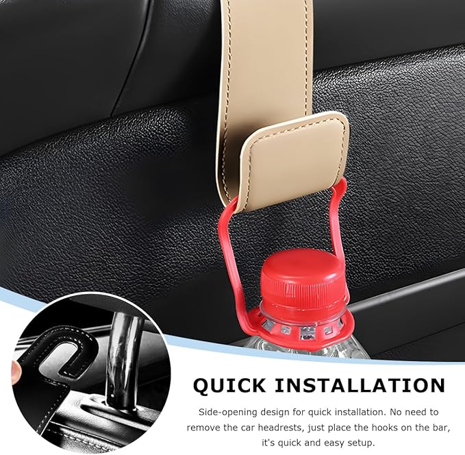 Car Seat Headrest Hook, Microfiber Leather Hanger Holder Hook for Hanging Purse and Bag, Universal Vehicle Back Seat Organizer Hook for Grocery Bag Handbag Coat (Beige)
