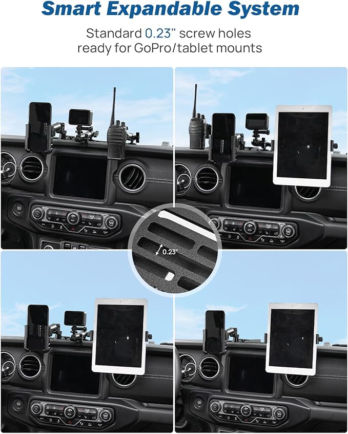 JOYTUTUS Metal Dash Platform Mount Phone Holder Compatible with 2018-2023 Wrangler JL 4x4 & 4xe 2020-2023 Gladiator JT| Custom Fit Phone Mount Expansion Platform| One-Hand Adjustable Clip