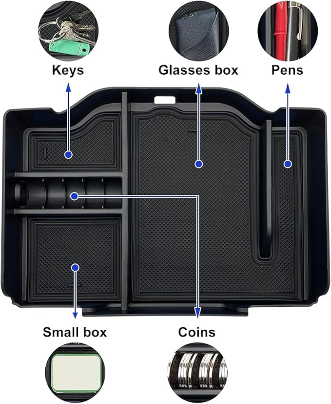 Center Console Organizer fit for Dodge RAM 1500 2500 3500 2025 2024 2023 2022 2021 2020 2019 Accessories Interior Storage Box Armrest Storage Tray (Black) NOT FIT FOR 40/20/40 Split Bench Seat.