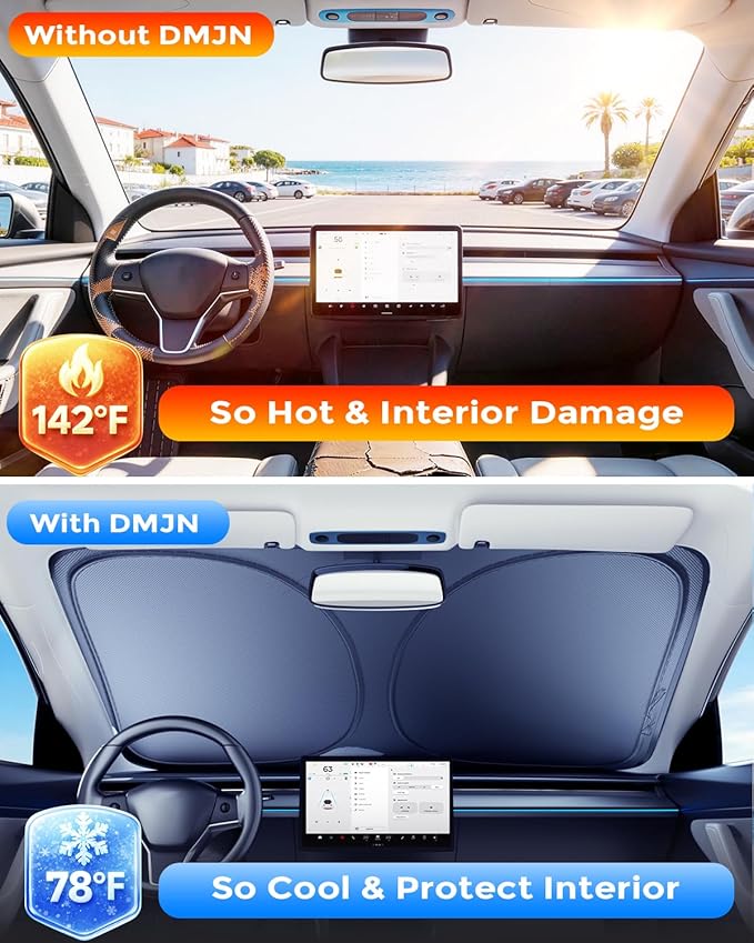 DMJN Front Windshield Sun Shade for Su-baru Forester (2019-2026), [Nano Ice-Crystal Coatings] UPF50+ Heat & UV Block, Protect Car Interior & Keep Cool, Flodable Steel-Ring Car Cover for Summer