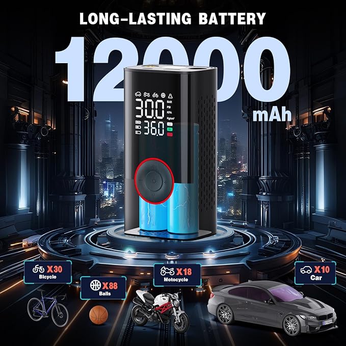 Tire Inflator Portable Air Compressor - Portable Cordless Mini Air Pump with Digital Pressure Gauge, 150PSI 3X Fast Inflation and Auto Shutoff Function Tires Pump for Cars