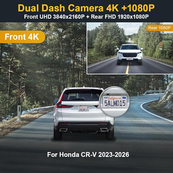 Fitcamx Front 4K+Rear 1080P Dash Cam Adapts for Honda CR-V 2023-2026 & Hybrid (Grey), Integrated OEM Look, 2 Way HD Video, Built-in WiFi & APP, Loop Recording, G-Sensor, Easy to Use, 128GB Card