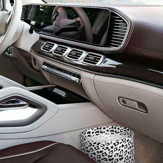 Car Trash Bag Snow Leopard Print Hanging Back of Seat Car Portable Trash Bag Snow Leopard Print Waterproof One-Handed Portable Strap Drawstring Garbage Bags 2 Pieces Car Coasters