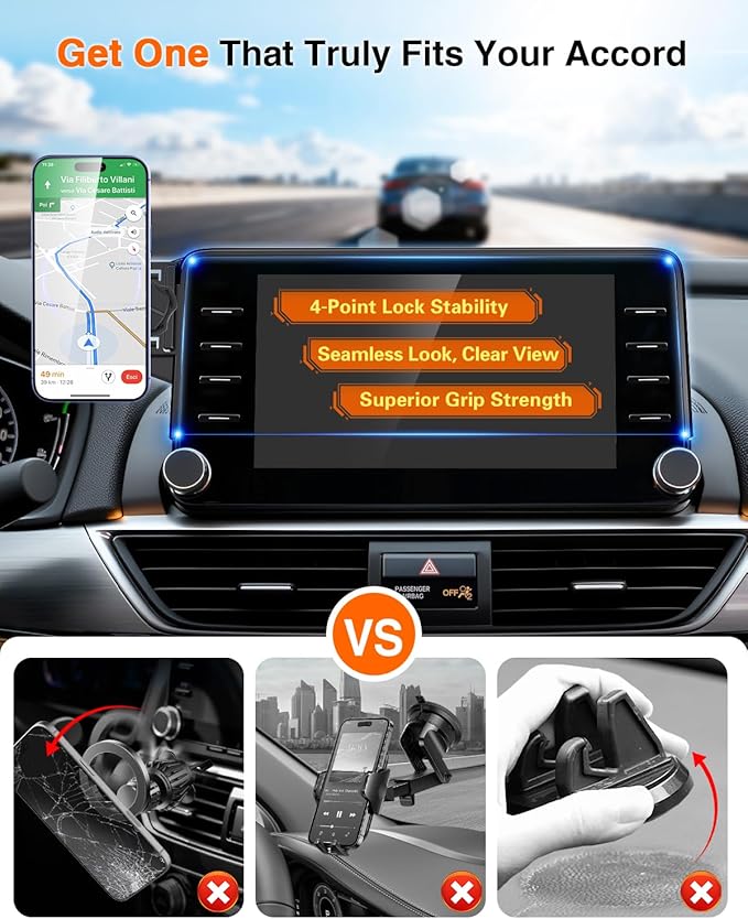 Magnetic Phone Holder for Honda Accord 2018 2019 2020 2021 2022 (10th Gen): for Magsafe Car Screen Mount Accessories Compatible with Touchscreen, All Phone iPhone, 360° Rotation Dashboard Stand