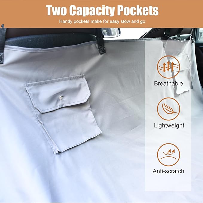 Dog Car Seat Cover, Waterproof Dog Hammock for Car, Scratchproof Travel Car Bed Back Seat Cover for Pets, with Storage Pocket for Car SUV Truck (Grey-2)