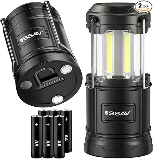 2 Pack Camping Lantern - Portable LED Battery Powered Lantern with Magnetic Base and Foldable Hook for Emergency Use or Campsites, Essential Hurricane Survival Kit | Batteries Included