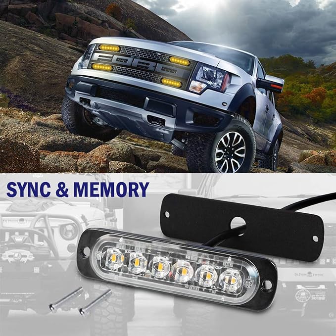 SEISSO 12-Pack 6 LED Sync Feature Amber Strobe Lights Vehicles Trucks Emergency Strobe Lights Kit 12V -24V Warning Hazard Flash Strobe Lights Bar Grill Grille Surface Mount Super Bright Waterproof