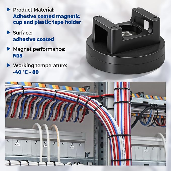 Magnetic Cable Zip Tie Base, Heavy Duty 14lbs Vertical Tension, Multipurpose Wire Clips Management Holder, Supplies for Electrical Cable Wire Organization (31mm, Count, 20)