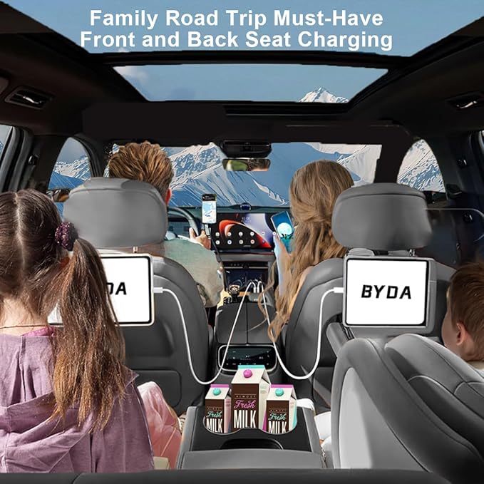 4 in 1 Retractable Car Charger with Starry Light,69W USB-C Fast Car Charger, for iPhone 17/16/15/14/13/12/11, Android,Pixel,Cigarette Lighter Charger (for Apple+Type C &RGB [Black])