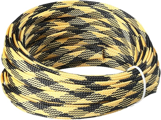 Aicosineg 32.81ft PET Flexible Braided Cable Sleeve 0.33inch Width Wire Loom Sleeving and Organizer Flexible Wire Mesh Sleeve Wrap Protector for TV Audio PC Cords from Pets Chewing Black and Yellow