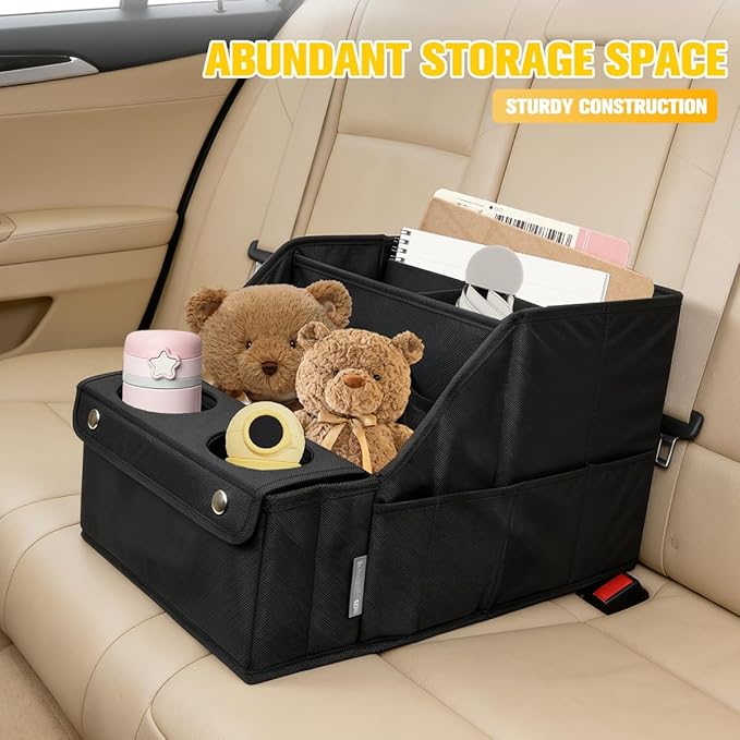 Car Passenger Seat Organizer, Front and Back Seat Organizer with Multiple Storage Compartments & 2 Cup Holders, Automotive Interior Backseat Caddy to Keep Tidy, Universal for Vehicles