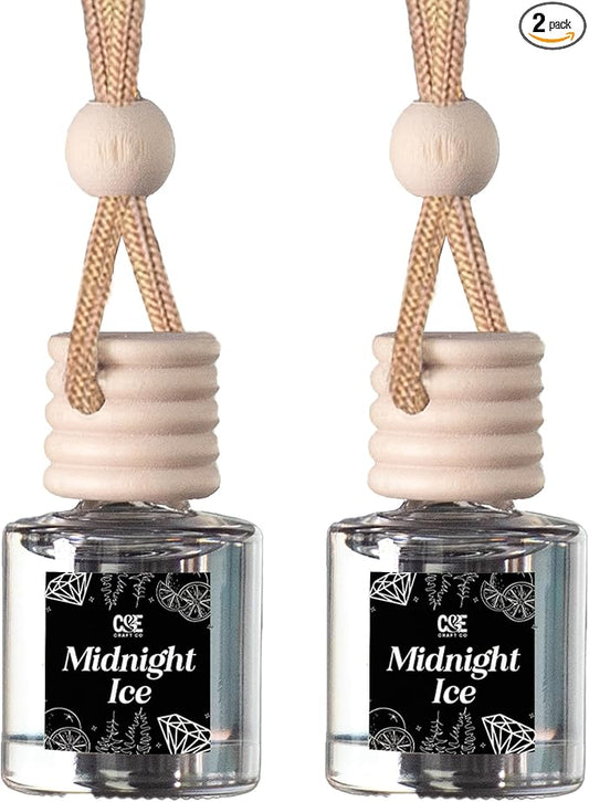 C&E Craft Co Hanging Car Air Freshener Diffuser 2 Pack, Long Lasting Fragrance Oil Car Freshener, Glass Bottle Auto Air Freshener, Made in USA (Midnight Ice)