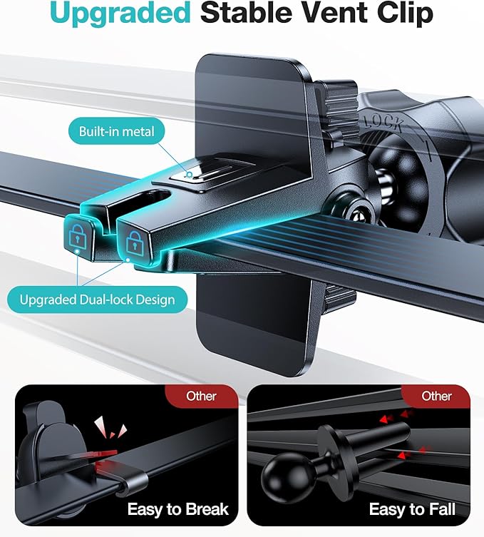 VICSEED Upgrade Ultra Stable Car Phone Holder Mount【Double Lock Metal Clip】 Universal Air Vent Phone Mount,Mobile Cell Phone Holder for Your Car,for iPhone 17 Pro Max 16 and All Phone
