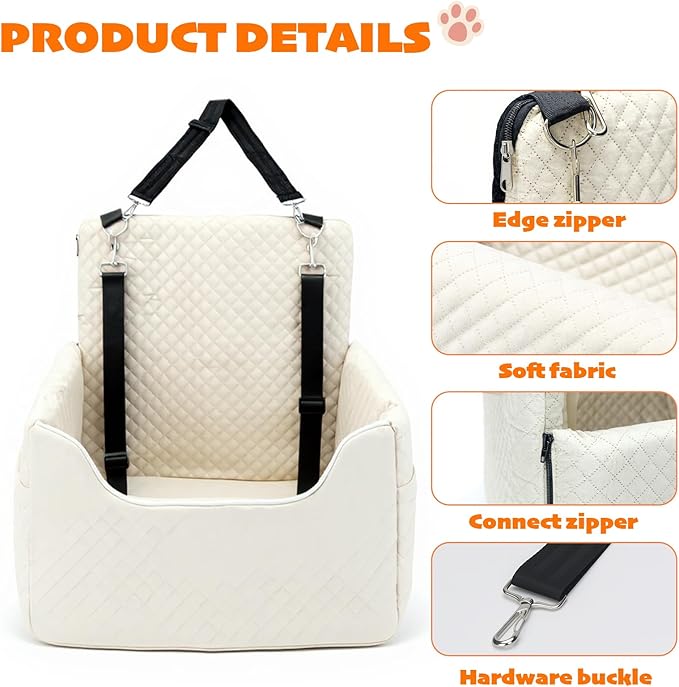 ALL GOOD PET SUPPLIES Dog Car Seat for Small/Medium Dogs Under 35lbs, Soft Booster Car Seat with Detachable Washable Cover and Cushion, Puppy Dog Car Bed