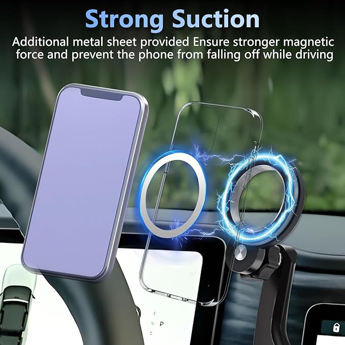 Magnetic Phone Mount Dash Anchor Compatible with Rivian R1T(Gen 1) and R1S (2022-2025) - Fits Driver Side Only, with 17mm Ball Arm, Direct Plug in Design to Flexible Switching Bracket