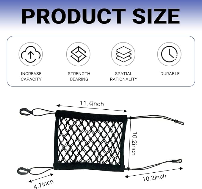Car Pet Barrier Net, Double-layer Coarse Mesh Partition Between Front Seats, 11.4" x 10.2" Rear Seat Mesh Barrier with Storage, Universal for Most Cars, Trucks, SUVs (Black)