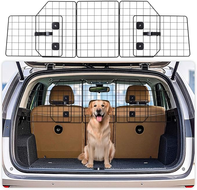 BOWHAUS Dog Car Barrier, Dog Divider for SUVs, Trucks, Vehicles, Heavy-Duty Wire Mesh Adjustable & Foldable Pet Barrier for Cargo Area, Car Safety Accessories, Hardware Included