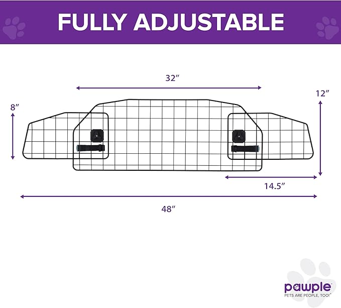 Pawple Dog Car Barrier Compatible with Tesla® Model Y® Adjustable Large Pet Divider, Heavy-Duty Wire Mesh Fence, Universal Fit