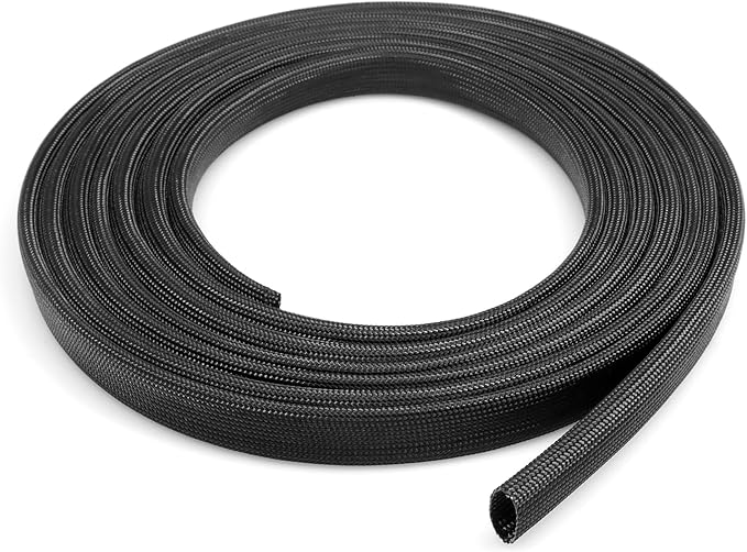 Braided Fiberglass Sleeve, 10ft High Temp Cable Sleeve, Flexible Cable Management Cable Protector for Car Wire Loom Protection (Black, 3/8")