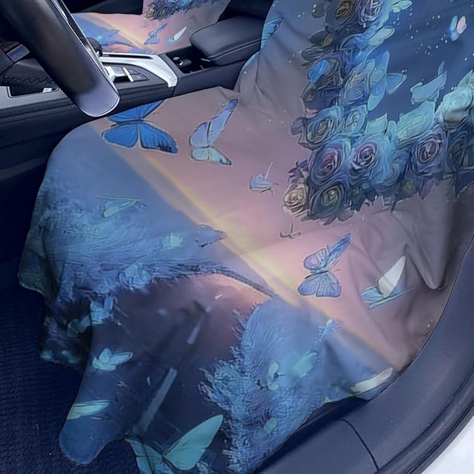 2 Pack Car Towel Seat Covers with Storage Bag, Multifunctional Towel for Gym Outdoor Sport, Picnic, Beach, Pet Dog Travel,Non-Slip Washable Car Seat Protector (Blue Heart)