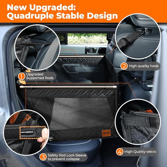 KYG Large Dog Car Seat for Large Medium Size Dogs with Cushion, Waterproof Hard Bottom Car Seat Cover for Dogs with 3 Mesh Windows, Foldable Pet Carseat for Cars/SUVs/Trucks