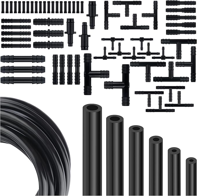 Multipurpose Vacuum Line Kit,6PCS 5Ft Vacuum Hose Automotive+64PCS Vacuum Line Connectors,Max 130PSI Silicone Hose for Variety Car Piping System Automotive Replacement Vacuum Hoses (70PCS)