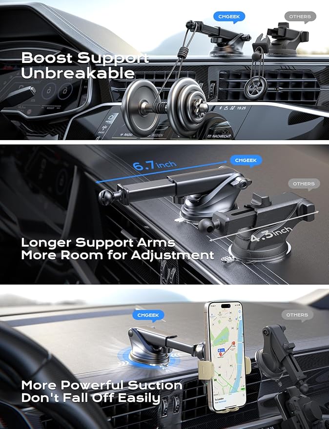 CHGeek Wireless Car Charger, 15W Fast Charging Auto Clamping Car Charger Phone Mount Phone Holder fit for iPhone 15 14 13 12 11 Pro Max Xs, Samsung Galaxy S24 Ultra S23 S22 S21, S20, S10+, Khaki