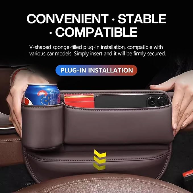 2 Packs Car Seat Gap Filler Organizer for Mercedes-Benz GLB 2020-2025, Leather Seat Storage Box Cup Holder, Phone, Keys, Sunglasses, Cards, Small Items, Car Accessories,Black