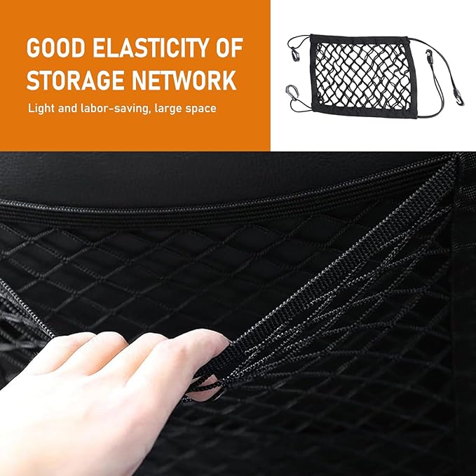 1 Pack Car Net Barrier for Seat, 10.2In x 11.4In Stretchable Vehicle Space Divider with Hook, Universal Anti-Falling Automotive Pet Barrier Mesh Replacement for Truck SUV Car (Black)