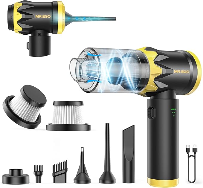 Mr.ego Car Vacuum Portable Cordless, 18500Pa Hand Held Vacuum Cleaner and Air Duster, 4-in-1 Mini Vacuum with Multi-Nozzles for Small Jobs, Car, Home, Desk, Keyboards (Black)