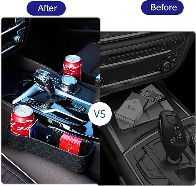 Car Seat Gap Filler Organizer, 2 Pack Leather Car Seat Gap Filler With Car Cup Holder For Gap Filler Console, Car Seat Storage Organizer Between Seats For Cups Phones, Sunglasses, Keys And Cards