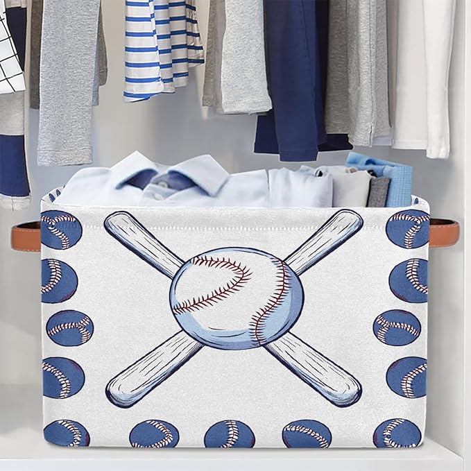 Sport Baseball Storage Baskets for Organizing, Fabric Collapsible Storage Bins Box Baseball Bat Decorative Toy Organizer Baskets for Closet Shelves Gift Basket 1 Pc