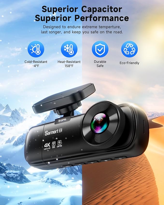 SARMERT 4K 3 Channel Dash Cam, Dash Cam Front and Rear C3, Free 64GB Card, 4K+1080P+1080P Dashcam, G-Sensor, WDR, APP, 5G WiFi, Night Vision, 24H Parking Monitor