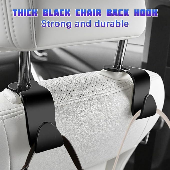 Car Seat Headrest Hooks, 4PCS Multifunctional Vehicle Back Seat Storage Hanger Holder for Hangbag Coat Grocery, Auto Interior Headrest Hook Organizer, Universal for Vehicles (Black)