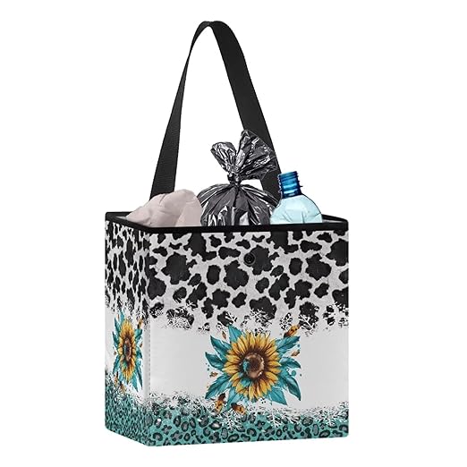 Cowhide Leopard Sunflower Car Trash Can Leak Proof Auto Trash Bag Hanging Vehicle Garbage Can Multipurpose Storage Container for Back Seat Car Accessories