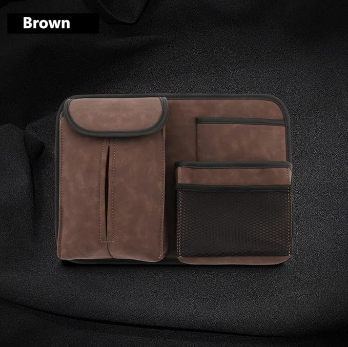 JEYODA Car Seat Back Organizer Large Capacity Car Seat Back Storage Bag with Hook Suede Car Tissue Box (Brown)