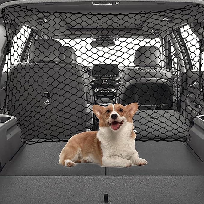 Car Dog Net Barrier 47" Pet Restraint Net Vehicle Safety Backseat Divider for Driving Safely with Children & Pets, Universal for Cars, SUVs - Easy Install