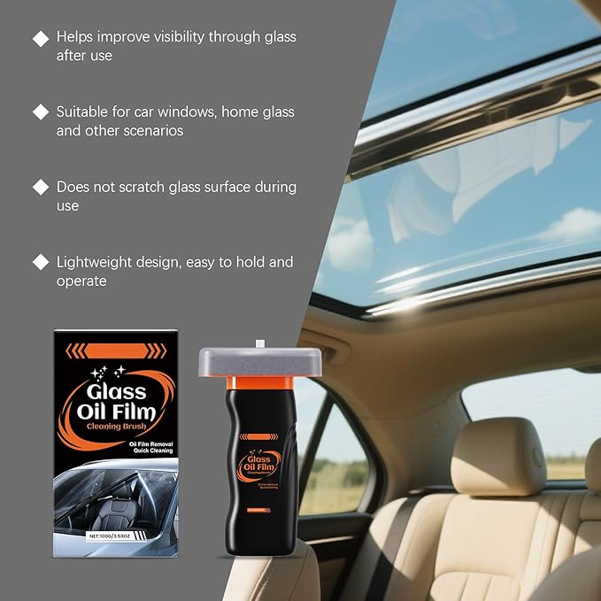 2Pcs Glass Oil Film Remover for Car Windshield-200g, Roll-On Glass Cleaning Compound with Cleaning Board, Removes Smudges & Residue, Restores Clear Visibility (2 Pack)