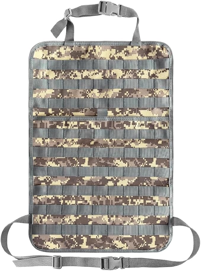 Car Seat Back Organizer, Tactical MOLLE Sag Proof Vehicle Panel Backseat Cover Protector, Universal Molle Nylon Storage Bag Seat Back Hanger Pad for Car Truck SUV Pickup (Camouflage ACU)