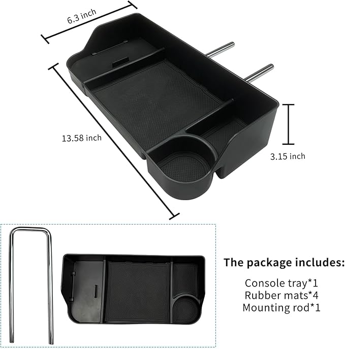 Zxiaochun Center Console Seat Headrest Organizer for 2011-2024 2025 Ford F150 F250 F350 F450 F550 F650 Accessories, Storage Tray with Non-Slip Rubber Mat (Jump Seat Only)