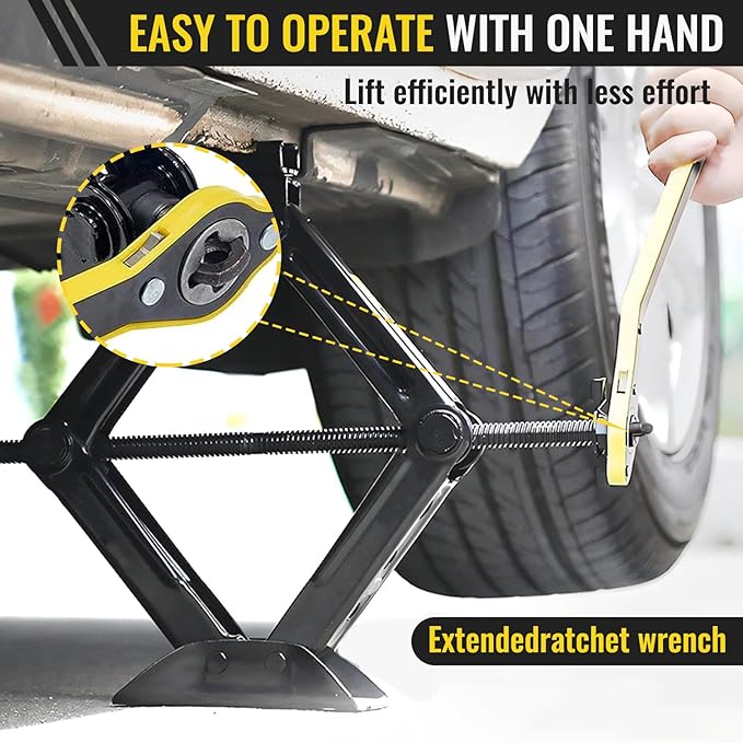 Car Jack Kit, Scissors Jack car, Max 2 ton (4,409 lb) Capacity, tire Jack Tool kit, Power Saving Ratchet Handles, Steel Scissors for tire Wrenches only, for Emergency use only
