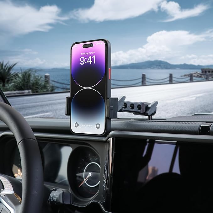 sukemichi 2024 2025 JL Cell Phone Mount for Jeep Wrangler - Dash Cell Phone Mount Dashboard Phone Holder for 2024+ Jeep Wrangler JL 4XE Accessories 2025+ Jeep Gladiator JT Accessories, 1 Pack, Black