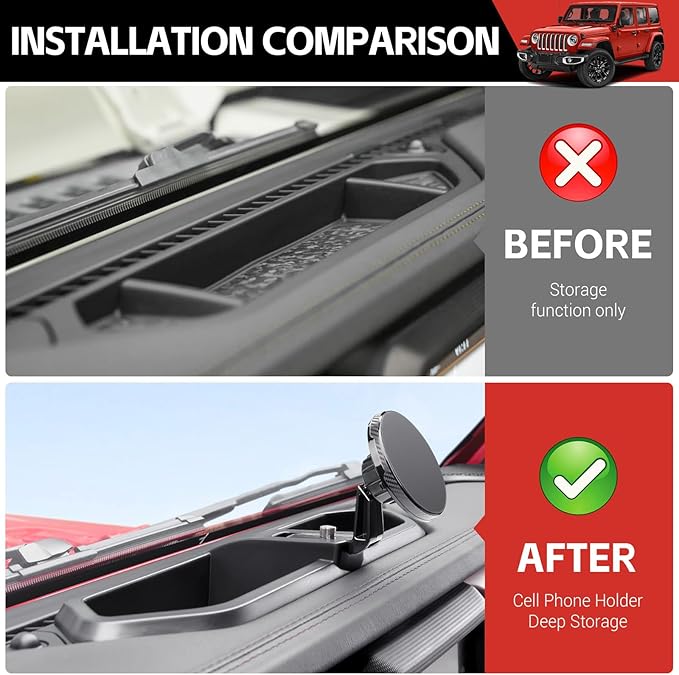 Magnetic Phone Mount Holder Fit for 2018-2023 Jeep Wrangler JL JLU&Gladiator JT Car Dashboard Multi-Mount Phone Holder Dash Tray for 2023 Jeep JL/JT Accessories(2018-2023 4X4, Not for 4XE)