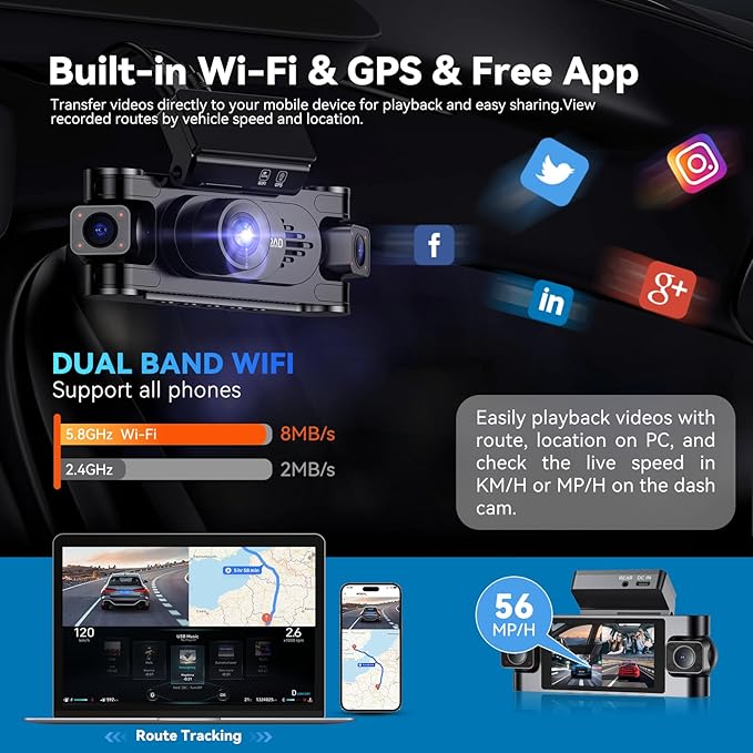 4K 360° Dash Cam for Cars, 4 Channel Front Rear Inside with 128GB Card, Super Night Vision, Fastest 5.8GHz WiFi GPS, Voice Control, 24/7 Parking Mode, Loop Recording Ideal for Uber & Lyft