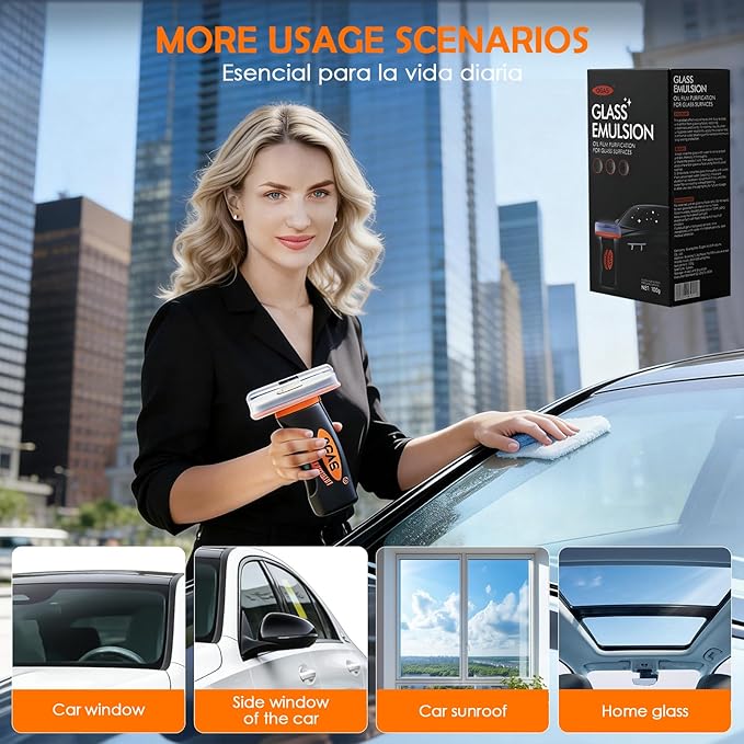 Car Glass Oil Film Remover, 100ml Roll-On with Cleaning Pad, Effectively Removes Oil Film & Smudges, Restores Windshield Clarity for Safer Driving