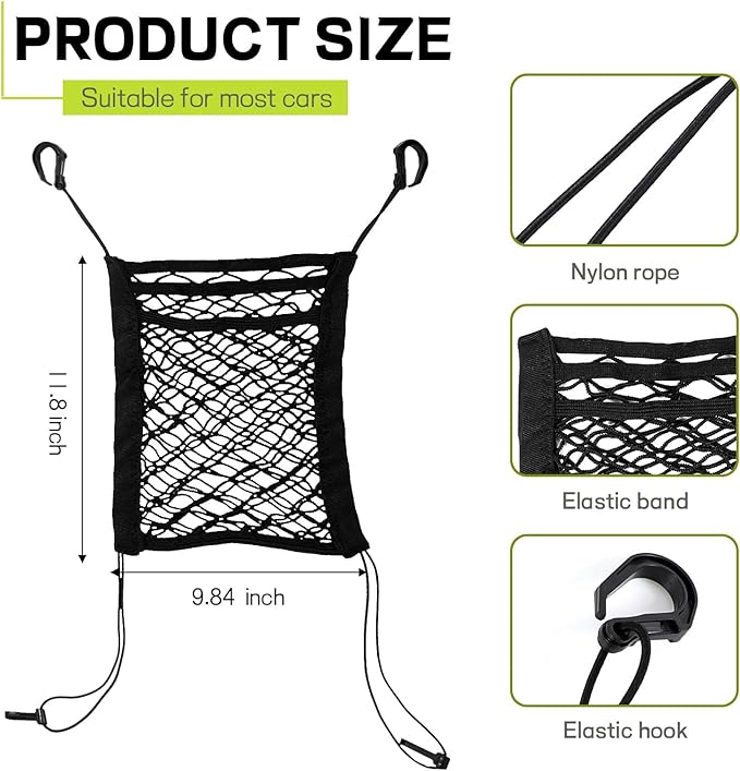 3-Layer Car Mesh Organizer, Kid Dog Pet Net Barrier Between Front Seats, Elastic Tissue Purse Holder Driver Storage Netting Pouch, Universal Stretchable Car Seat Mesh Bag