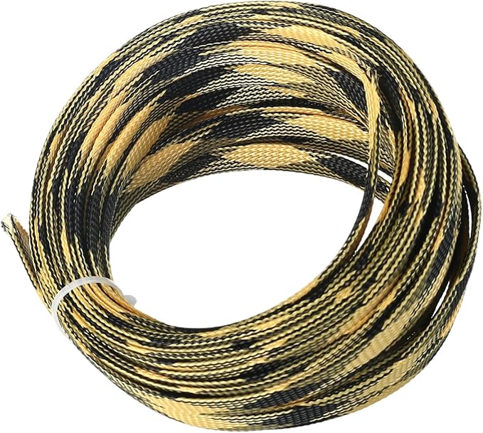 Aicosineg 32.81ft PET Flexible Braided Cable Sleeve 0.44inch Width Wire Loom Sleeving and Organizer Flexible Wire Mesh Sleeve Wrap Protector for TV Audio PC Cords from Pets Chewing Black and Yellow