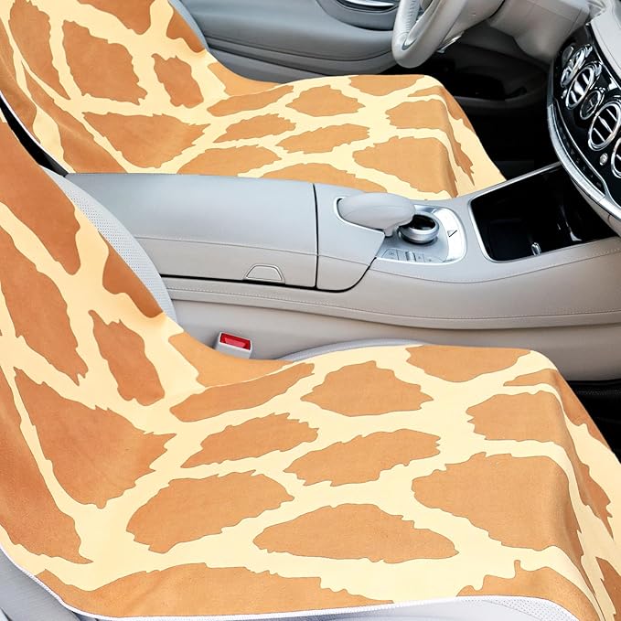 Hahafelt 2 Pack Car Seat Towel Covers with Storage Bag 63 x 32 Inch Athletic Running Towel Seat Sweat Washable Non Slip Cover Gift for Car Outdoor Sport Activities (Giraffe Pattern)