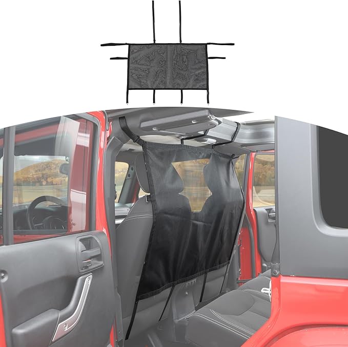 RT-TCZ for Wrangler Rear Seat Divider Net Mesh, Pet Dog Car Barrier for Jeep Wrangler JK JL Gladiator JT Cargo Net Black
